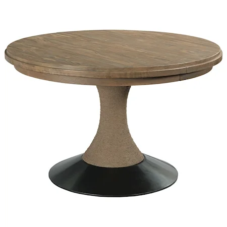 Lindale Round Solid Wood Dining Table with One Table Leaf and Rope Trim